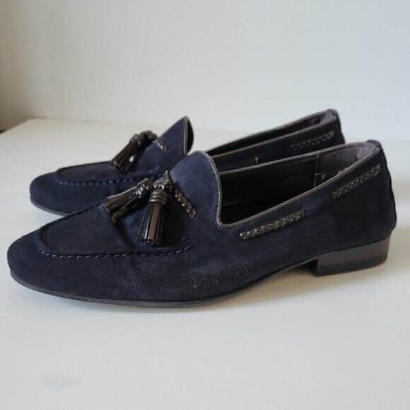 ZARA | Mens Loafers Navy Suede Brown Tassels Sz 40 - Picture 1 of 7